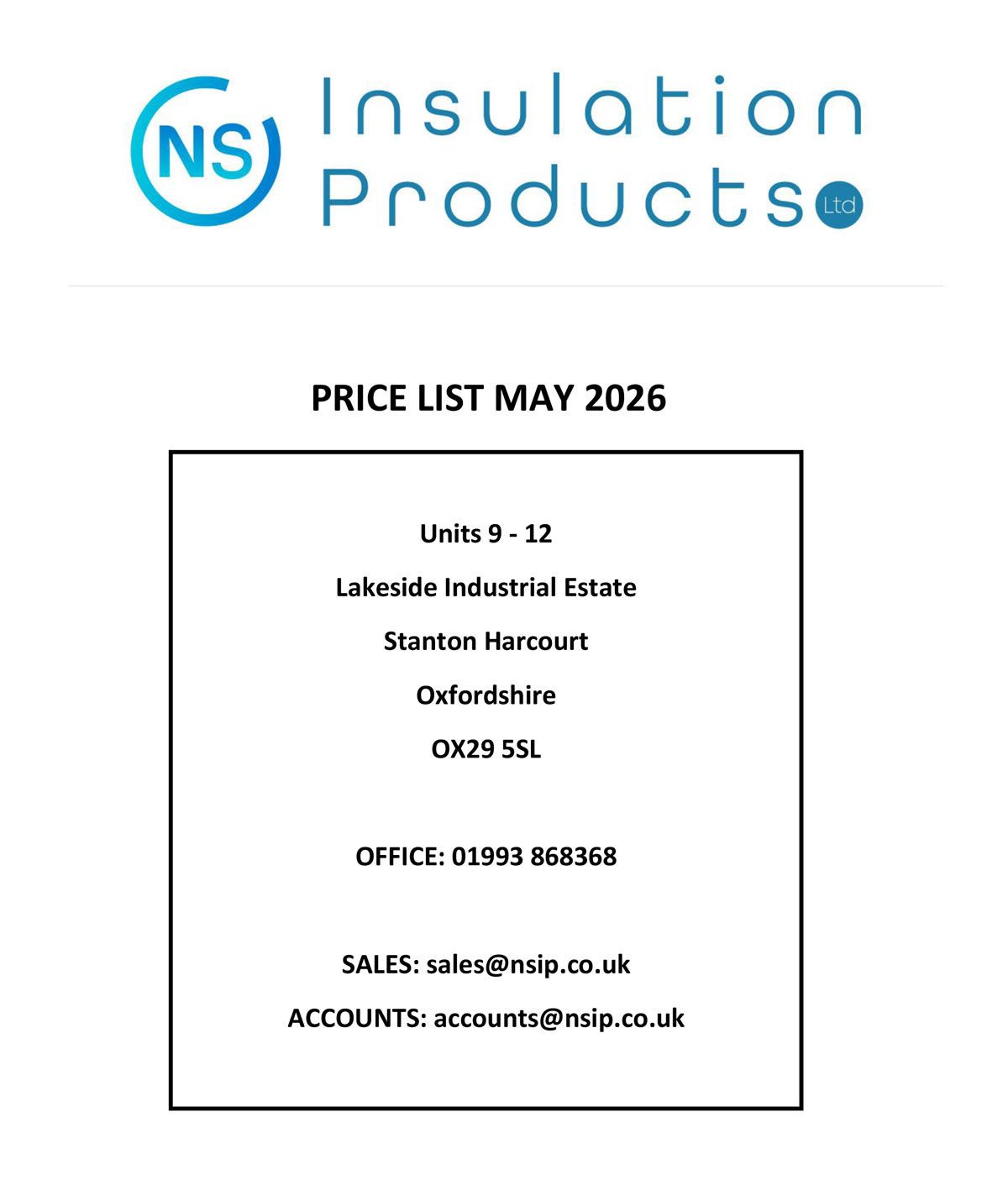 price list cover